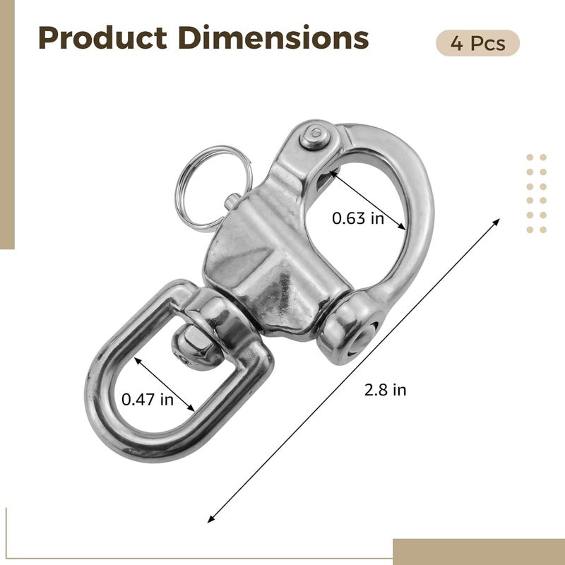 Varku 4Pcs 316 Stainless Steel Swivel Eye Snap Shackle, 2.8 in / 70 mm Quick Release Circle Rotating Spring Shackle, 992 lbs / 450 kg Capacity, Marine Hardware Rigging - Image 4